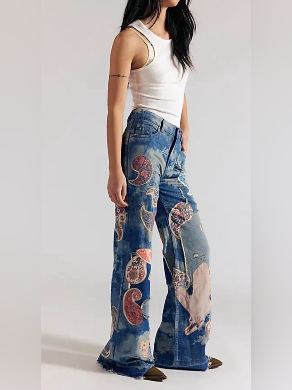 Free people x We the Free Flying high patched Jeans $348 NWT - Picture 3 of 7